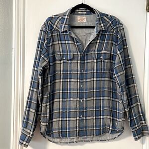 Lucky Brand plaid double cloth two pocket western style shirt size Large